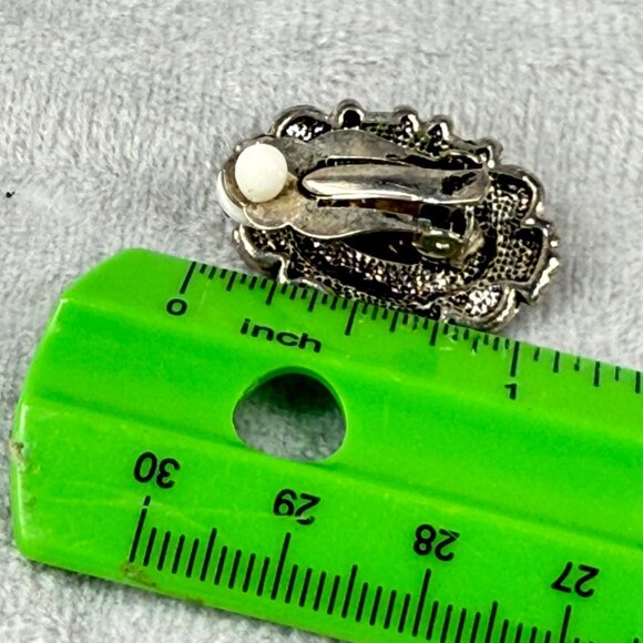 Vintage Ornate Silver & Gold-Tone Clip-On Earrings Women Classic Textured Design - Picture 7 of 16